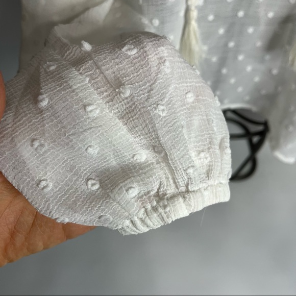 MINKPINK Sheer Dot White V-Neck Tassel Juliette Smocked Blouse Size Medium - Picture 3 of 13